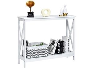 0617748458767 - Table Console dAppoint Industrielle à 2 Niveaux Meuble pour Entrée Couloir Salon 100 x 30 x 80 cm (Blanc) - Costway