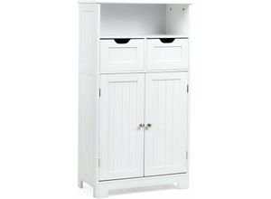 0617748462917 - Badezimmerschrank mit 2 Schubladen Badezimmermoebel Doppeltür mit verstellbare Einlegeboden Mehrzweckschrank aus Holz Aufebwahrungsschrank für