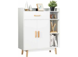 0617748469824 - Costway - Sideboard weiss Konsolenschrank aus Holz Schubladenkommode freistehend Beistellschrank Aufbewahrungsregal fuer Zuhause und Buero