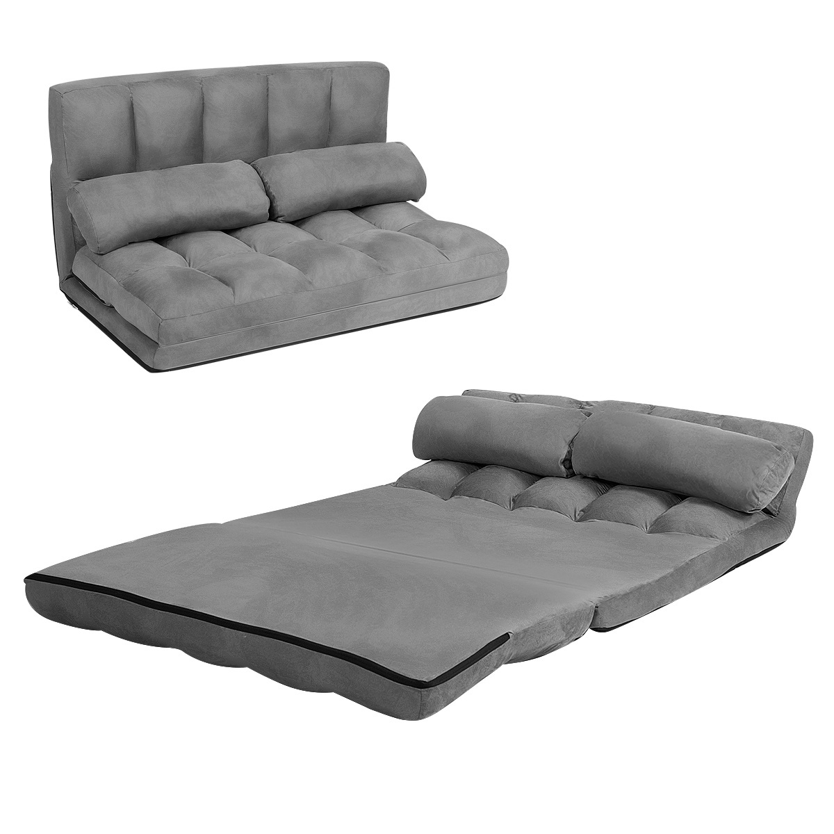 0617748469855 - Costway Boden Sofa verstellbare Betten von Sofas Bett faul Sofa Bett mit 2 Kissen grau