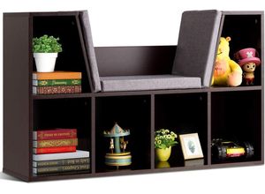 0617748470653 - Buecherregal mit Kissen Raumteiler Buecherschrank 6 Faecher Regal Wuerfelregal Standregal Aktenregal Aufbewahrungsregal Holzregal 103x30x63cm Braun