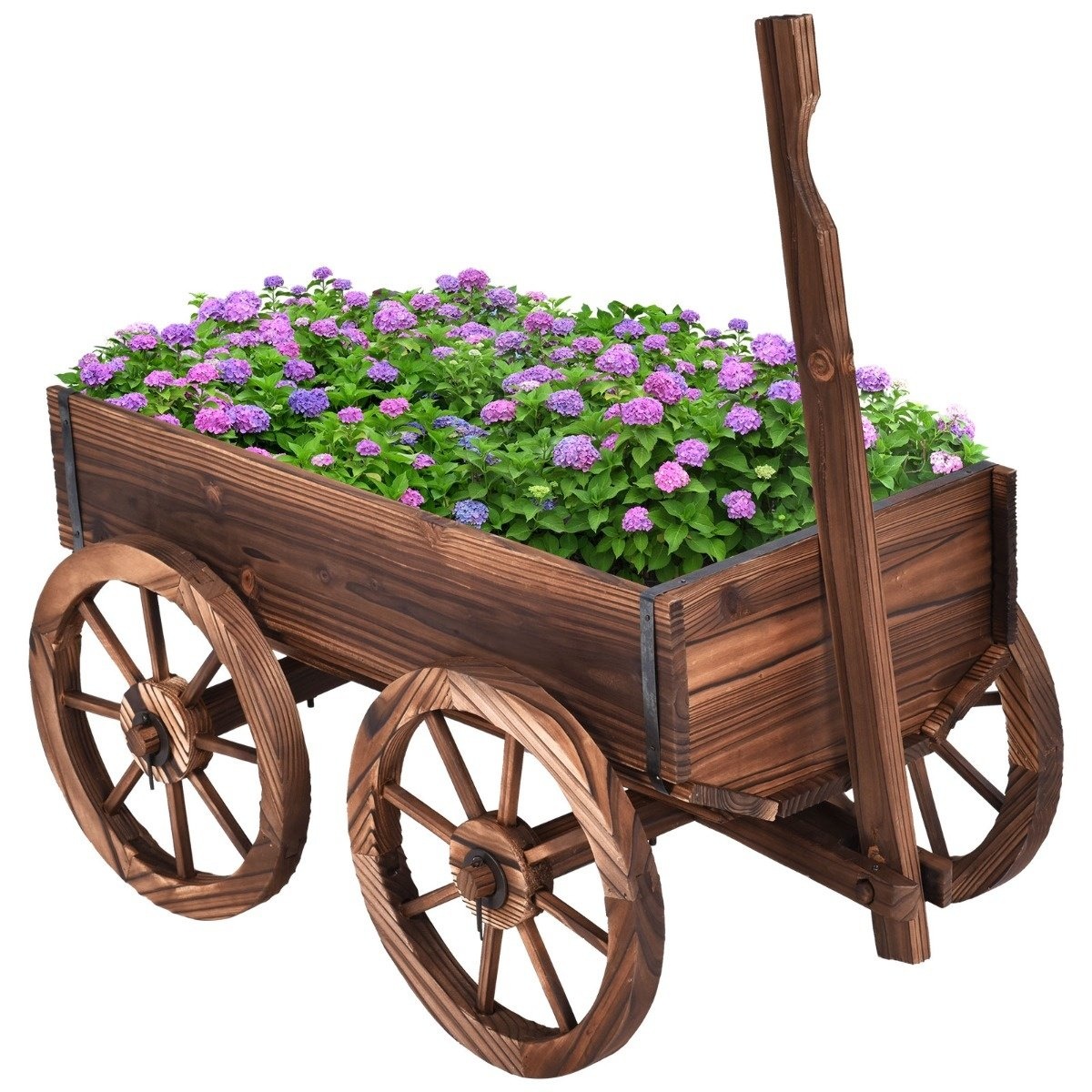 0617748470677 - Blumenwagen Holz Pflanzwagen mit 4 Fahrrädern Blumenwagen 120 x 43 x 535 cm braun