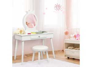 0617748472084 - Kinder Schminktisch mit Hocker & abnehmbarem Spiegel Frisiertisch mit Schublade Make-up Tisch Holz 70x34x100cm - Costway
