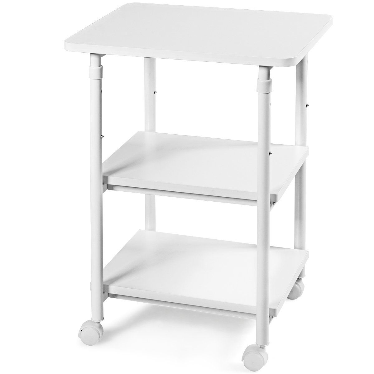 0617748479496 - Costway 3 -Verdorie Height -Verstellbares Druckerregal mit Transportrollenflächen 49 x 40 x 67 -77 cm weiß