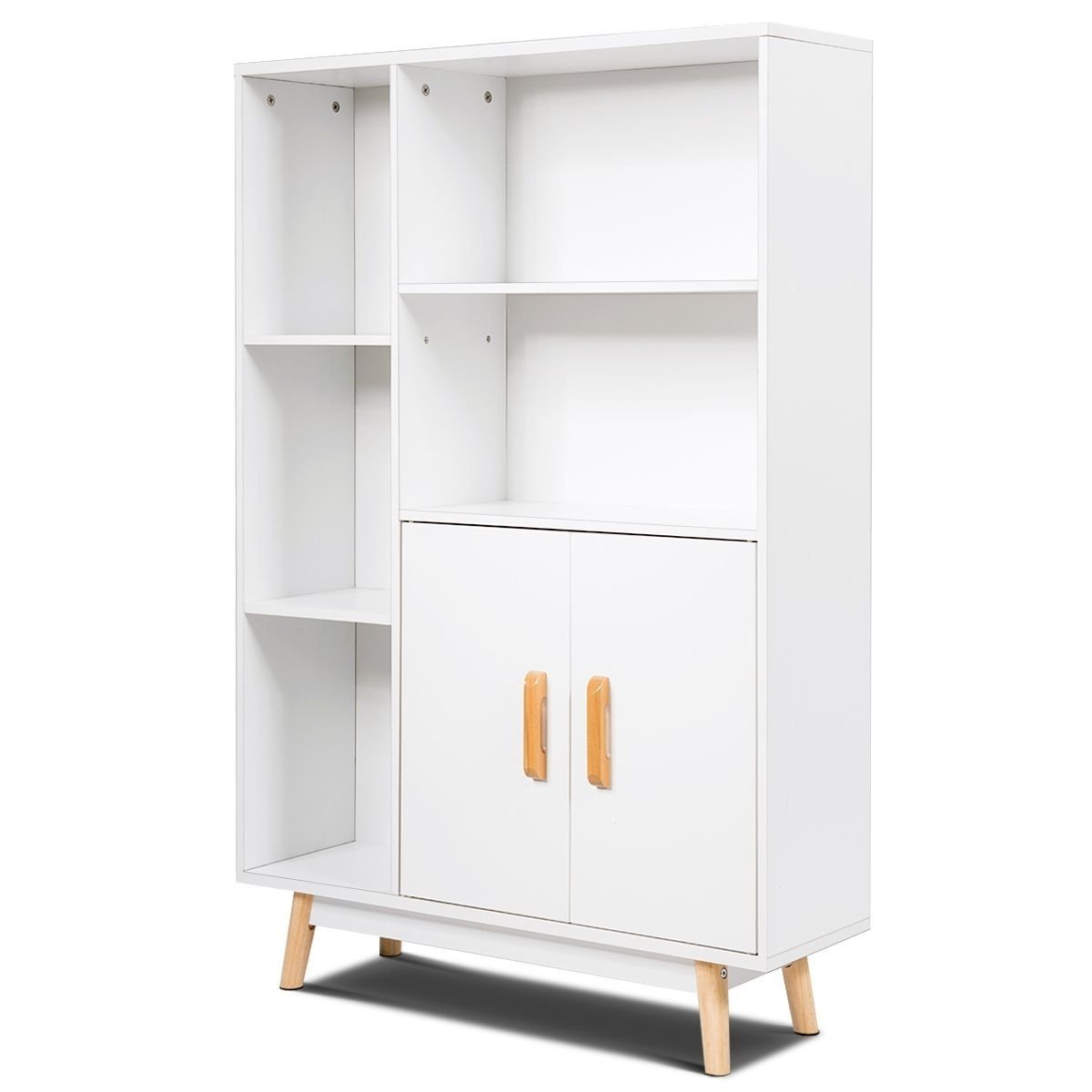 0617748484704 - modernes Bücherregal aus Holz mit 2 Türen für Heim und Büro 80 x 24 x 119 cm weiß