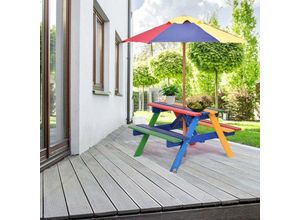 0617748484872 - Sitzgruppe Holz Kinder Sitzgarnitur Kindermoebel mit Sonnenschirm Kindertisch Picknickbank 4 Sitze verfuegbar - Costway