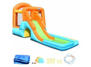 0617748486418 - Hüpfburg aufblasbar Wasserrutsche Spielpool Aufblasbare Wasserspielcenter mit Rutsche Wasserpark Planschbecken 490 x 225 x 240 cm - Costway