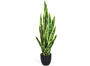 0617748489594 - Costway - Kunstpflanze Sansevieria Kuenstliche Schlangenpflanze 90 cm Zimmerpflanze mit stabilem Topf & 20 Blaettern Pflanze fuer den Heimgarten