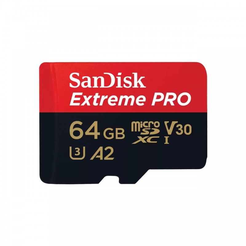 0619659188573 - SanDisk Extreme Pro - Flash-Speicherkarte (microSDXC-an-SD-Adapter inbegriffen) - 64 GB - A2   Video Class V30   UHS-I U3   Class10 - microSDXC UHS-I