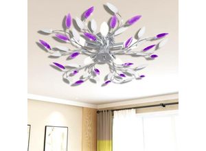 0626384300040 - Deckenlampe Lila und weiße Blätterranken mit Acryl-Blättern 5x E14 VD08751