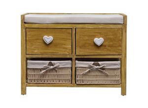 0634065848941 - Mobili Rebecca - Rebecca Mobili Bank 2 Schubladen 2 Weidenkörbe Holz beige Shabby 46x60x30