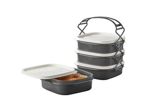 0634158801051 - Herzberg - 4 Layer Tetra Lunchbox - Stapelbare Lunchbox - Langlebig - Auslaufsicher - Lunchbox mit Griff - Spülmaschinenfest - Mikrowellengeeignet - Grau