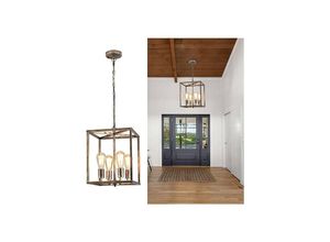 0634562847454 - 4-Licht Laterne Kronleuchter Industrie Metall Verstellbare Höhe Foyer Pendelleuchte Rustikale Bronze Hängende Leuchte für Kücheninsel Bauernhaus