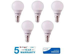 0636339775359 - V-tac - 5 led glühbirnen E14 samsung 7W 45W mini globo P45 VT-270 kalt natürlich-heiss