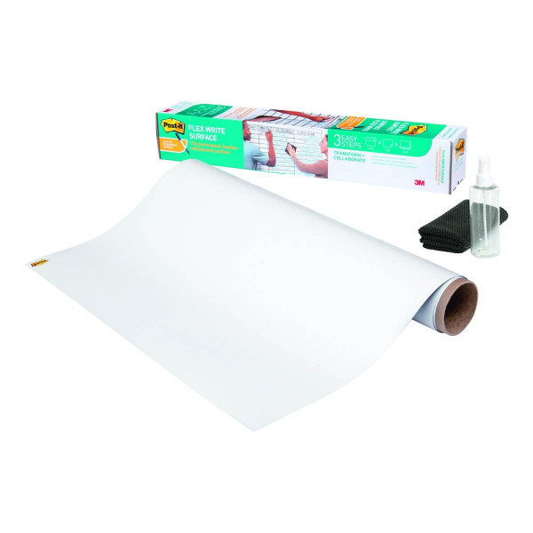 0638060276617 - Whiteboardfolie Post-it® Flex Write Surface selbstklebend beschreibbar Mikrofasertuch & Sprühflasche 1 Blatt auf Rolle B 914 x H 1220 mm weiß