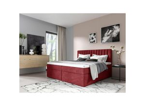 0641827136338 - Fun Moebel - Boxspringbett Schlafzimmerbett linnea 180x200cm Stoff Rot inkl Bettkasten