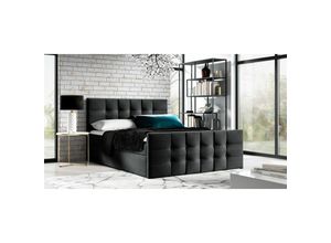 0641827137281 - Fun Moebel - Boxspringbett Schlafzimmerbett noel 120x200cm Stoff Schwarz inkl Bettkasten