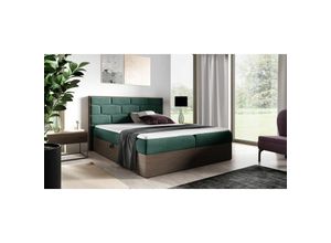 0641827140595 - Fun Moebel - Boxspringbett Bett beila 160x200cm Dunkel Eiche Stoff Grün inkl Bettkasten