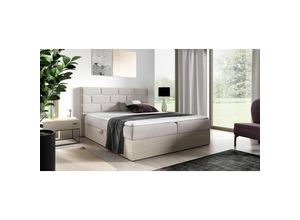 0641827141394 - Fun Moebel - Boxspringbett Bett beila 200x200cm Nordic Teak Stoff Hellbeige inkl Bettkasten