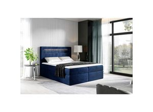 0641827143343 - Fun Moebel - Boxspringbett Schlafzimmerbett storm 120x200cm Stoff Riviera Blau inkl led