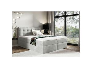 0641827148614 - Fun Moebel - Boxspringbett Schlafzimmerbett oviedo xl 140x220cm Stoff Fresh Hellgrau