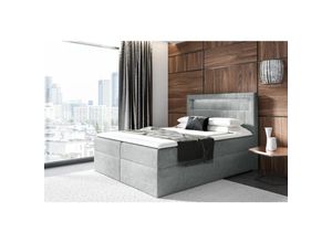 0641827149048 - Fun Moebel - Boxspringbett Schlafzimmerbett storm 140x200cm Stoff Paros Grau inkl led