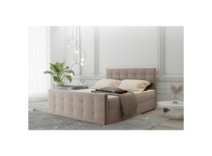 0641827149666 - Fun Moebel - Boxspringbett Schlafzimmerbett mauro 160x200cm Stoff Soro Beige inklBettkasten