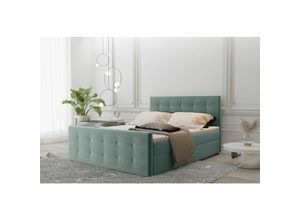 0641827149758 - Fun Moebel - Boxspringbett Schlafzimmerbett mauro 140x200cm Stoff Soro Mintgrün inklBettkasten