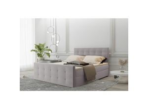 0641827150136 - Fun Moebel - Boxspringbett Schlafzimmerbett mauro 200x200cm Stoff Soro Hellgrau inklBettkasten