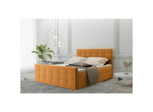 0641827150839 - Fun Moebel - Boxspringbett Schlafzimmerbett mauro 140x220cm Stoff Soro Senf inklBettkasten