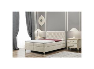 0641827156381 - Fun Moebel - Boxspringbett Schlafzimmerbett esme 140x200cm in Stoff Riviera Beige