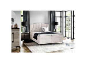 0641827161002 - Boxspringbett Schlafzimmerbett selim 160x200cm in Stoff Touch Me Creme