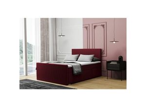 0645117265081 - Boxspringbett Schlafzimmerbett monty 180x220cm in Stoff Monolith Weinrot