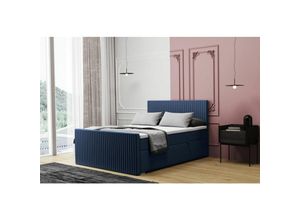 0645117265166 - Boxspringbett Schlafzimmerbett monty 140x220cm in Stoff Monolith Dunkelblau