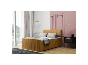 0645117265630 - Fun Moebel - Boxspringbett Schlafzimmerbett monty 200x200cm in Stoff Monolith Senf