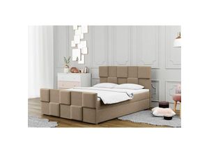 0645117266514 - Boxspringbett Schlafzimmerbett murilo 200x200cm in Stoff Monolith Hellbraun