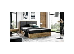 0645117267726 - Fun Moebel - Boxspringbett Schlafzimmerbett bartel 140x220cm Stoff Schwarz inkl Bettkasten