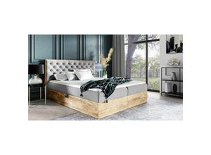 0645117268273 - Fun Moebel - Boxspringbett Schlafzimmerbett diona 160x220cm Stoff Hellgrau inkl Bettkasten