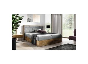 0645117268402 - Fun Moebel - Boxspringbett Bett beila 140x220cm Lancelot Eiche Stoff Grau inkl Bettkasten