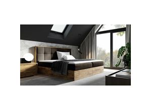 0645117268723 - Fun Moebel - Boxspringbett Bett thanos 200x220cm Lancelot Eiche Stoff Braun inkl Bettkasten