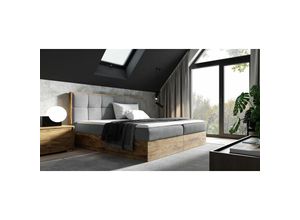 0645117268747 - Fun Moebel - Boxspringbett Bett thanos 140x220cm Lancelot Eiche Stoff Grau inkl Bettkasten