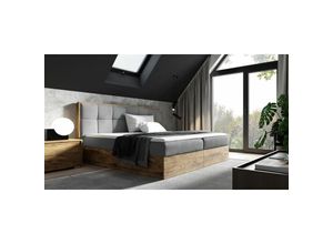 0645117268761 - Boxspringbett Bett thanos 180x220cm Lancelot Eiche Stoff Grau inkl Bettkasten