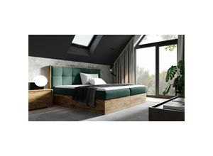 0645117268792 - Fun Moebel - Boxspringbett Bett thanos 140x220cm Lancelot Eiche Stoff Grün inkl Bettkasten