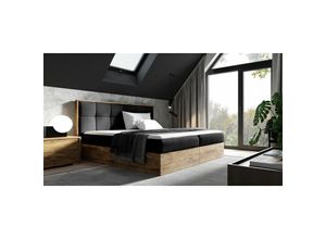 0645117268952 - Fun Moebel - Boxspringbett Bett thanos 160x220cm Lancelot Eiche Stoff Schwarz inkl Bettkasten