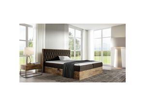 0645117269294 - Fun Moebel - Boxspringbett Bett bromia 180x220cm Lancelot Eiche Stoff Braun inkl Bettkasten