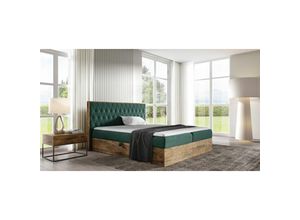 0645117269393 - Fun Moebel - Boxspringbett Bett bromia 180x220cm Lancelot Eiche Stoff Grün inkl Bettkasten