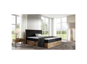 0645117269546 - Fun Moebel - Boxspringbett Bett bromia 180x220cm Lancelot Eiche Stoff Schwarz inkl Bettkasten