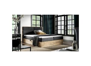 0645117269836 - Boxspringbett Bett lambros 180x220cm Lancelot Eiche Stoff Schwarz inkl Bettkasten