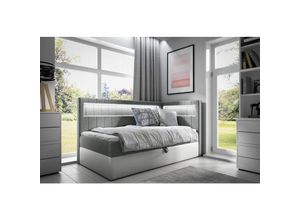 0645117279842 - Fun Moebel - Boxspringbett Gästebett Kinderbett fabian Nr3 90x200cm Weiss-Grau Seite Rechts