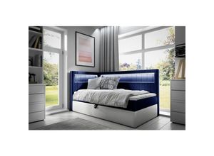 0645117280046 - Fun Moebel - Boxspringbett Gästebett Kinderbett fabian Nr3 80x200cm Weiss-Blau Seite Links